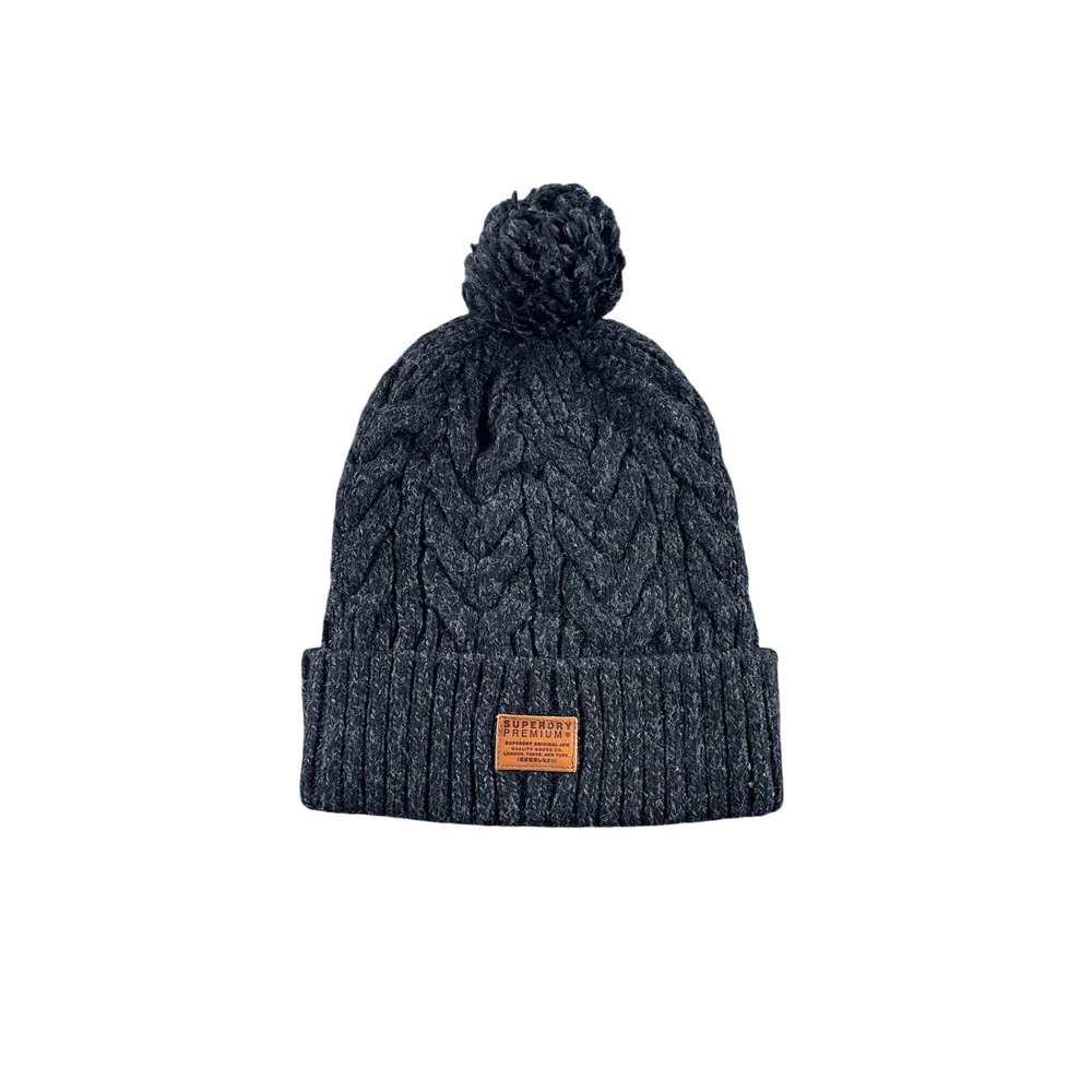 Superdry Premium Mens Grey Cable Knit Pom Pom Beanie Hat M90001NR One Size